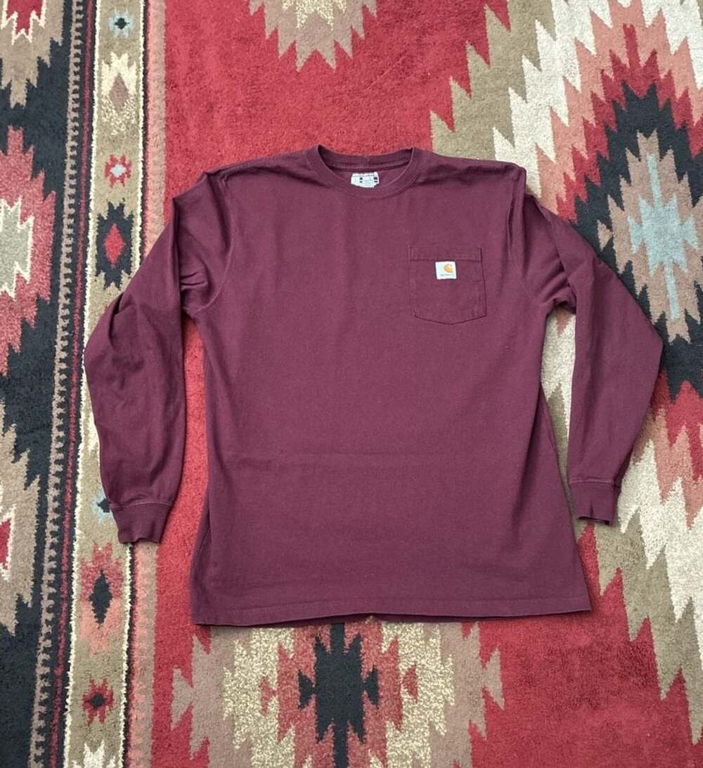 Carhartt Loose Fit Heavyweight Long Sleeve Pocket T-Shirt Maroon Size L Tall